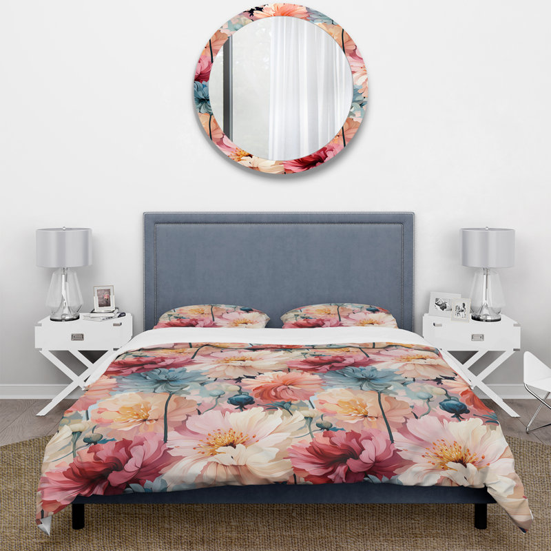 Ensemble de housse de couette Pink Monets Garden, Housse de couette pour grand lit et 2 taies décor