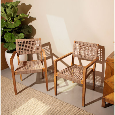 Ensemble de 2 fauteuils empilables en bois de teck massif et corde Cava