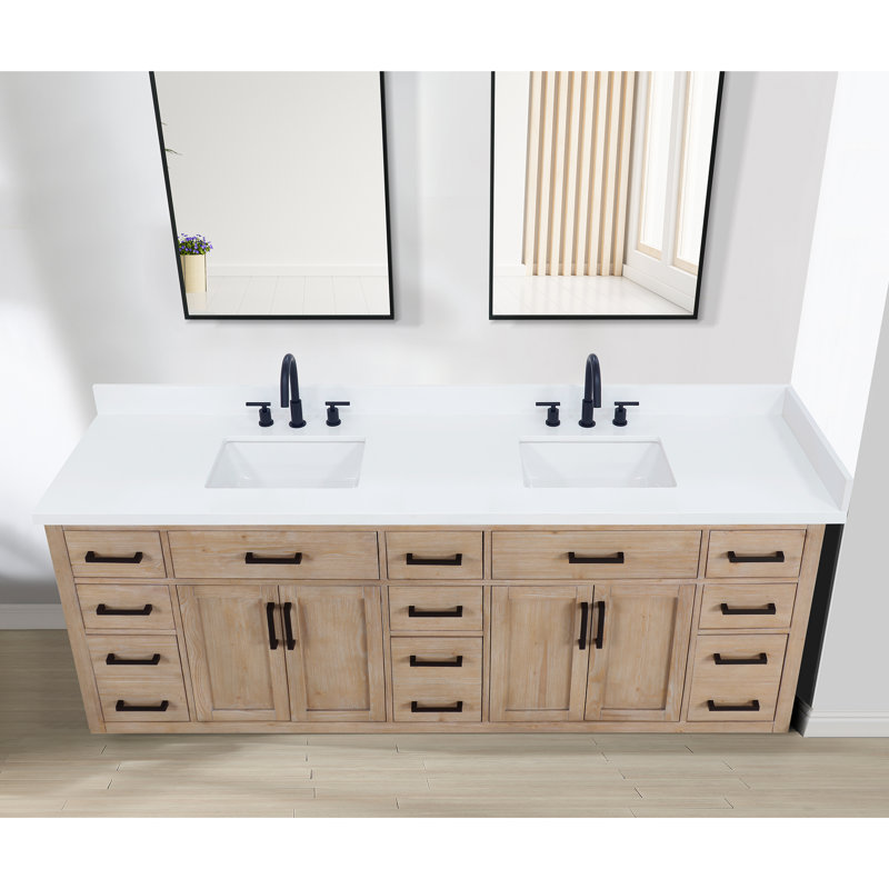 Altair Snow White 84" Engineered Stone Vanity Top with Ceramic Sinks