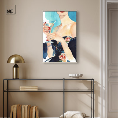 «Evening Toast - Ira Colmeva», reproduction d'art sur toile encadrée Art Martini par Art Remedy, cadre argenté, 20 x 30