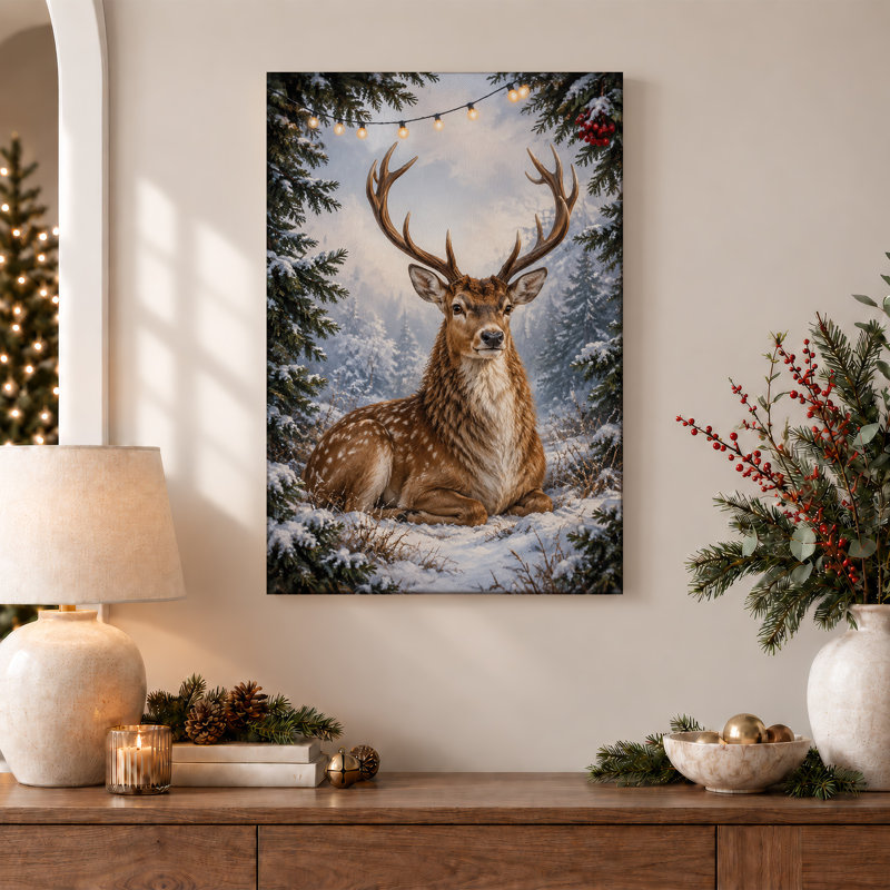 Toile tacheté reposant dans une forêt enneigée, 30"H x 20"W