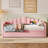 Upholstered Twin Size Daybed with Adjustable Height Pop Up Trundle Twin Bed and USB & Type-C Charging Port, Day Bed Frame with 2 Side Pockets, No Box-Spring Needed-129865501