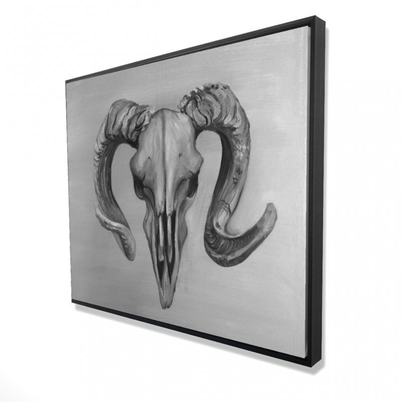 Grayscale Aries Skull Print On Canvas