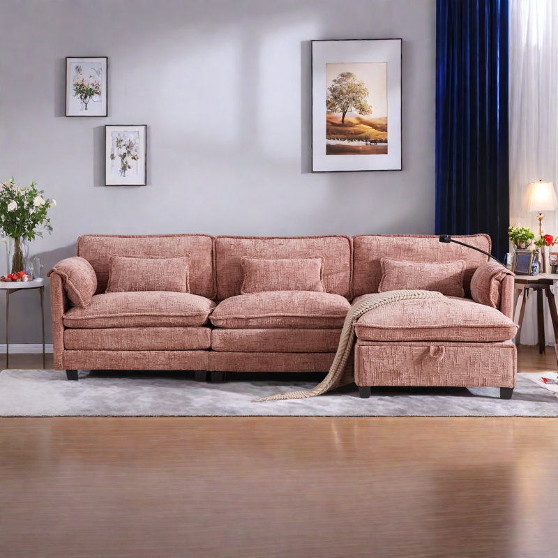Oversized Sectional Sofa Cloud Couch For Living Room, Modern Chenille L Shaped Couch, Comfy Boucle Modular Sofa Sleeper With Movable Storage Ottoman, Phone Holder, USB Charging Port