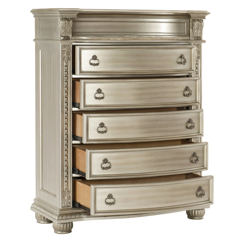 Meuble de rangement de luxe à finition argentée 1 pièce avec 5 tiroirs en marbre véritable de style européen