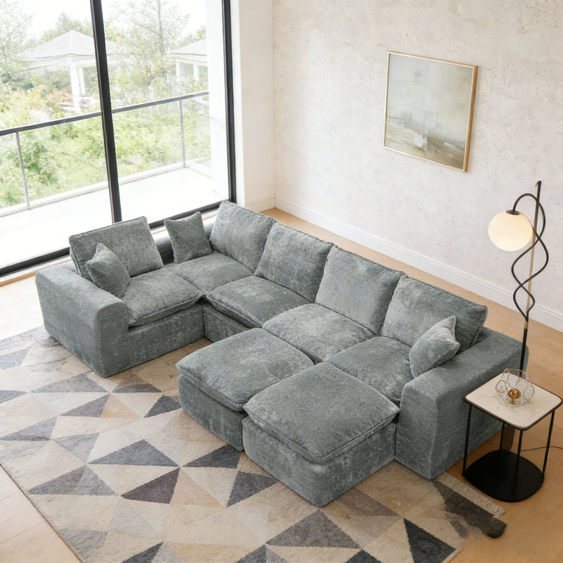 107'' Modern Boucle L-shaped Sectional Sofa, Grey, 7