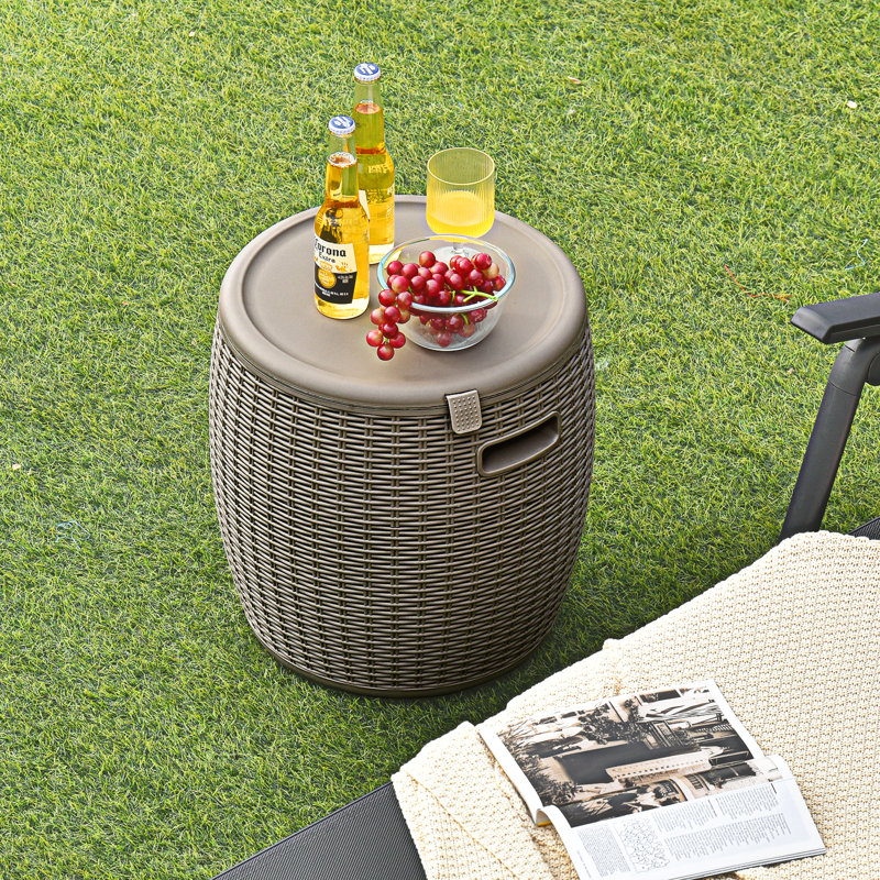 Alayiah Round Outdoor Side Table , 16'' in. W 16'' in. D, Brown