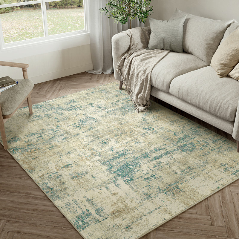 Tapis abstrait lavable à la machine avec envers antidérapant Claudius, Rectangle 5 pi x 7 pi