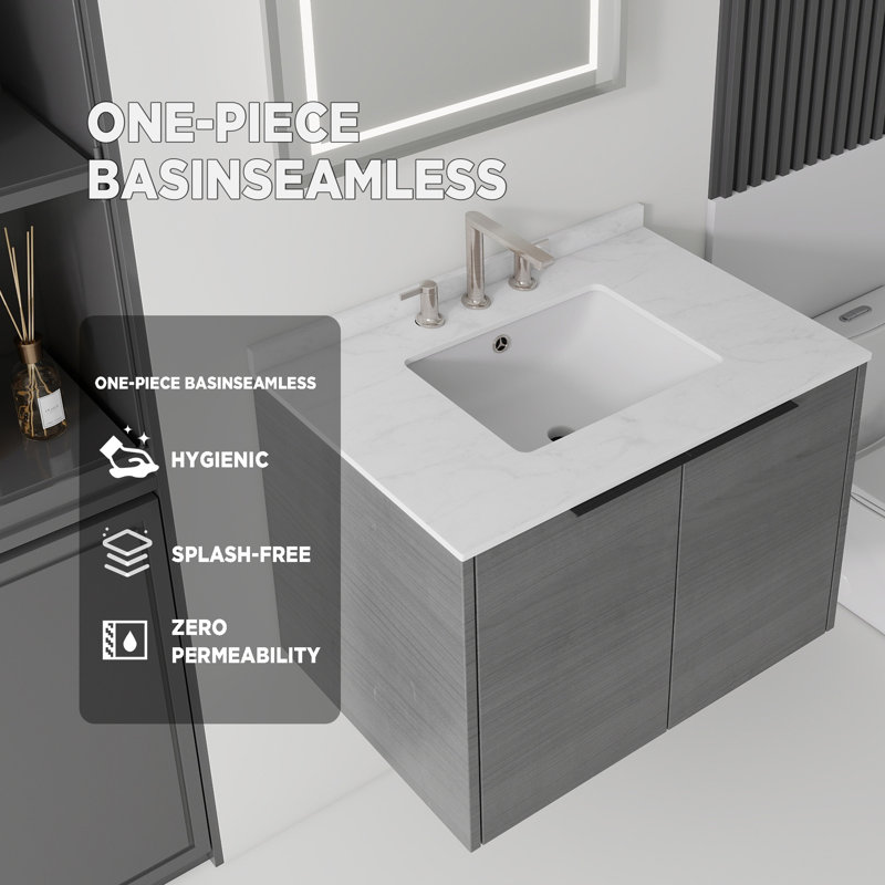 Meuble-lavabo flottant 30 po avec lavabo et porte à fermeture en douceur, Gris foncé, 30"