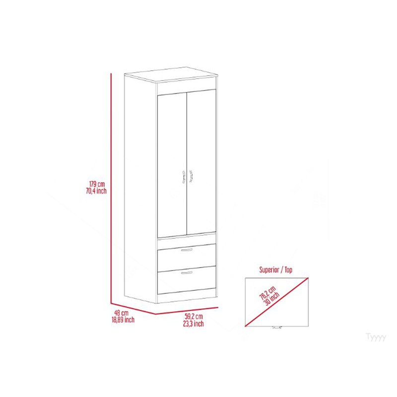 Armoire 2 tiroirs gris clair, Gris clair