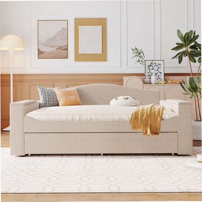 Upholstered Daybed With Storage Armrests And Trundle