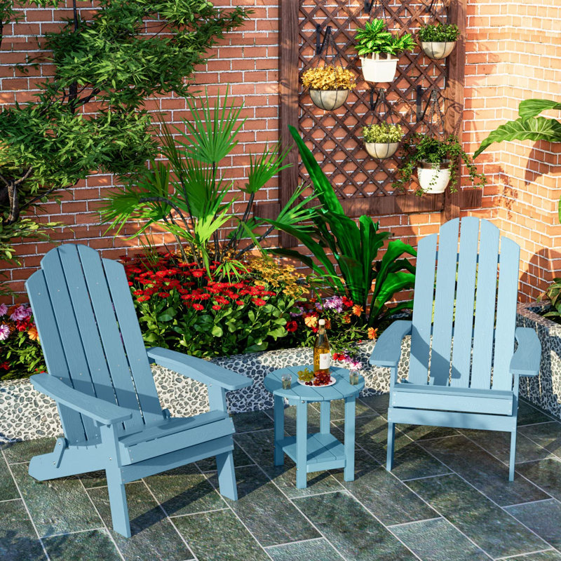 Outdoor Plastic Folding Adirondack Chair With Round Table, Blue