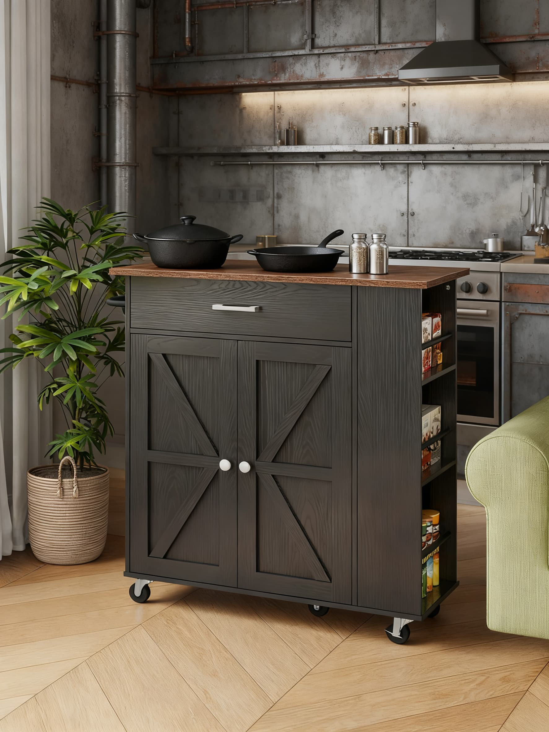 caimen Mobile Kitchen Island Cart With Charging Station, Ample Storage ...