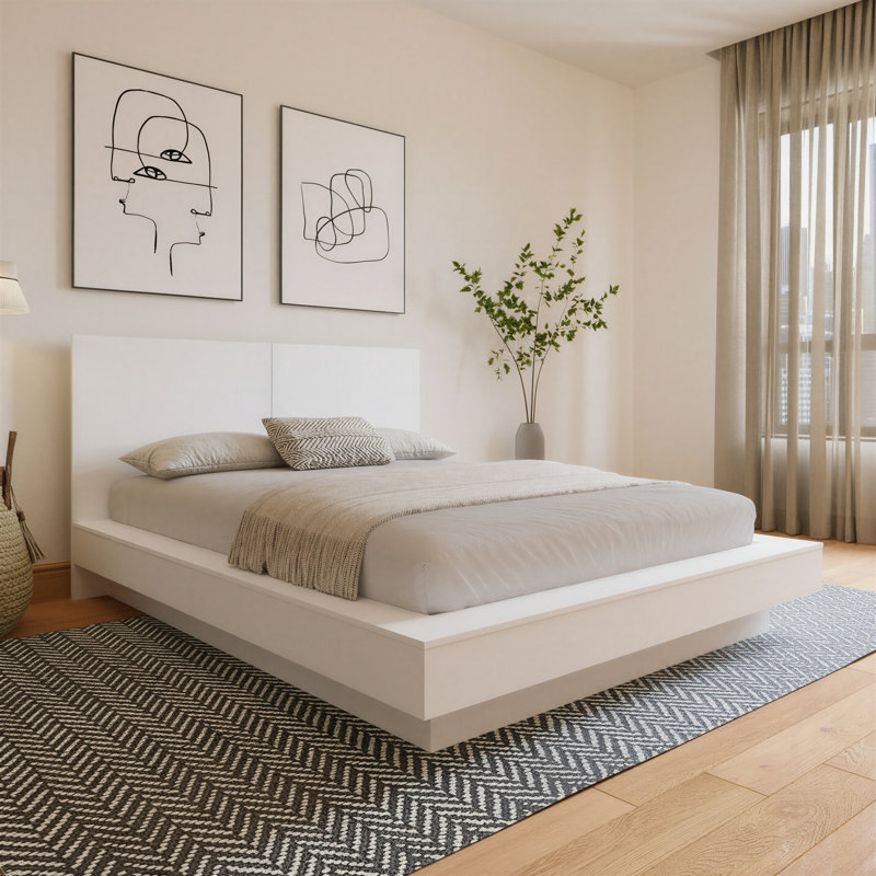 Napa Platform Bed with Headboard, King, White