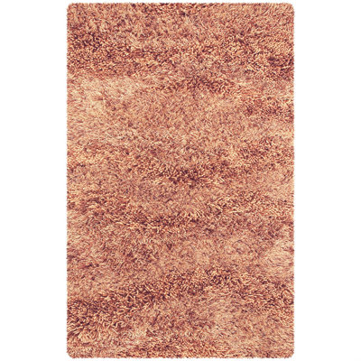 Tapis à poil long classique en laine et coton tissé à la main orange clair et ivoire Karine