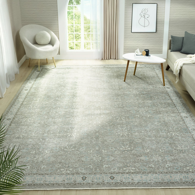Aldora Misted Sage Power-Loomed Cotton Area Rug, Rectangle 9'6" x 13'6"