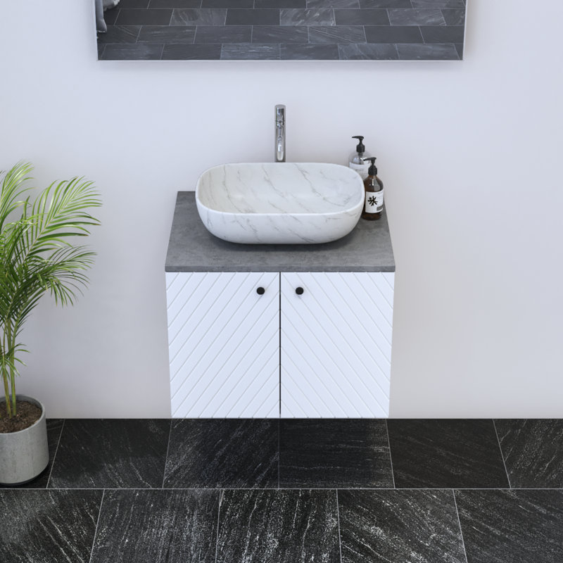 Karaya 23.6'' Single Bathroom Vanity with Top, White, Concrete