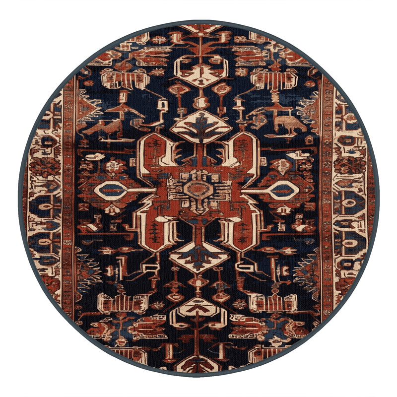 Machine Washable Persian Black Area Rug, Round 8'