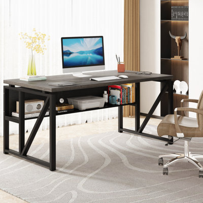 Modern 55-Inch Computer  Desk With Stroage Shelf,Writing Deskfor Home Office