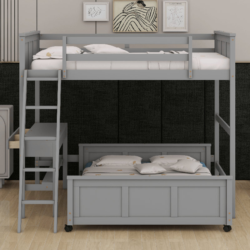 Lit superposé avec bureau, Gris