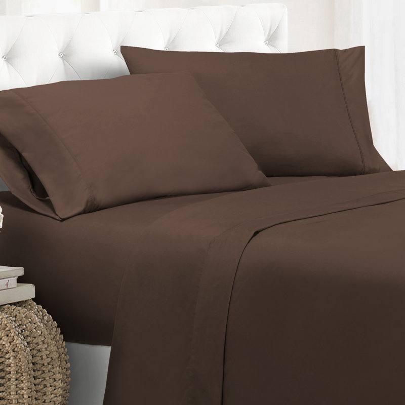 Ensemble de draps en microfibre douce 1800 Series Wayfair Basics®, Marron, Ensemble de draps pour taille de lit simple TG ave