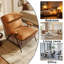 Fauteuil d'appoint moderne, structure en bois massif, revêtement en chenille et cuir, siège confortable pour le salon, la chambre et le balcon.-216238430