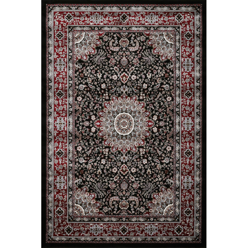 Master Collection Floral Transitional Area Rug, Black and Red, Rectangle 2' x 3'