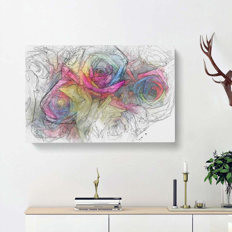 Multicoloured Rainbow Roses In Abstract - Wrapped Canvas, 50cm H x 76cm W x 3cm D
