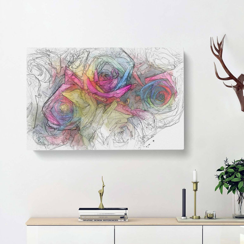 Multicoloured Rainbow Roses In Abstract - Wrapped Canvas, 40cm H x 60cm W x 3cm D