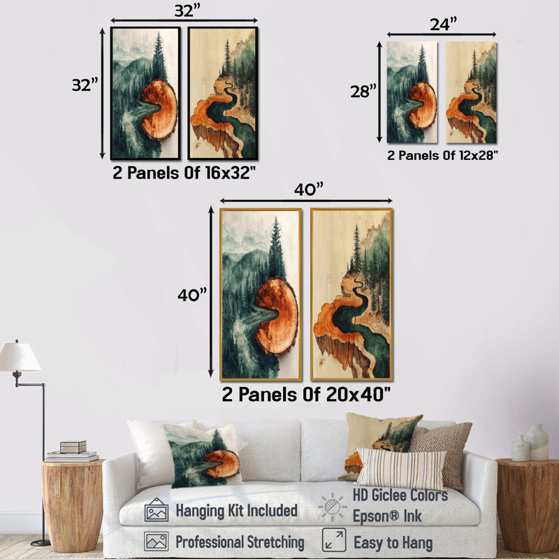 Emerald River Into The Birtchwood Forest I - Collection d'art sur toile 2 panneaux, H 40 po x l 41 po, Toile tendue