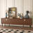 78.74" Solid Wood TV Stand for TVs up to 85", Mid-Century Modern Sliding Door Media Console with Arched Glass Doors, Black & Walnut Finish