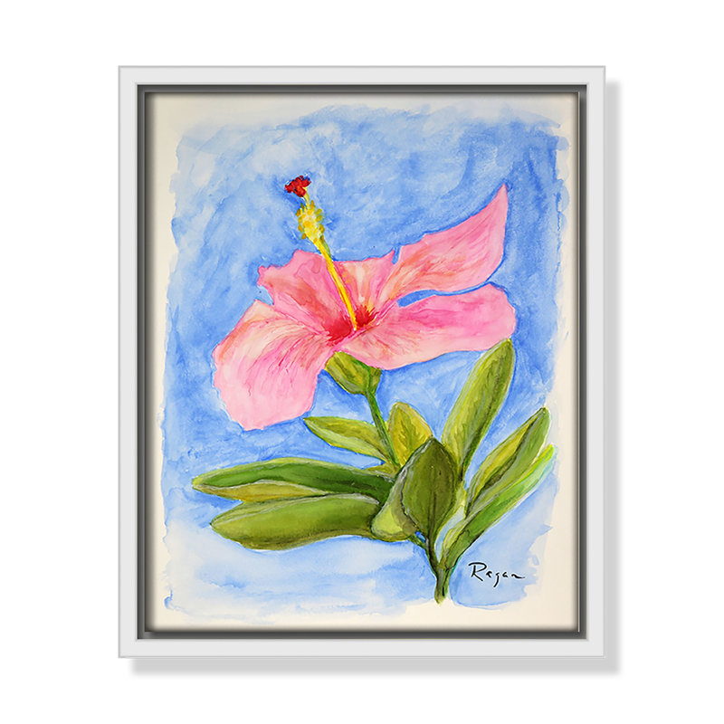 Fleur d'hibiscus rose par Mike Ragan, H 11,5 po x l 9,5 po, Blanc