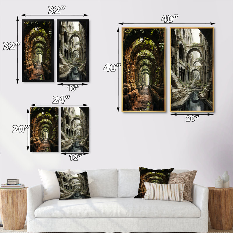 «Tunnel Architectural Ruinns Symphony», 2 pièces, Toile tendue, H 24 po x l 20 po