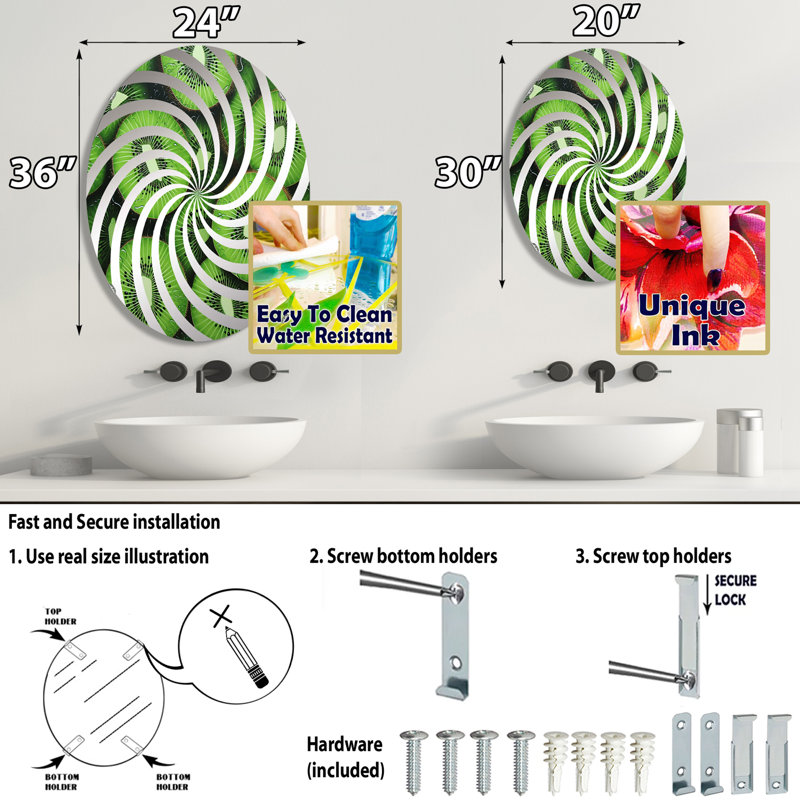 Miroir décoratif vortex Emerald Elegance Kiwi-MIR112947-Ovale, L 20 po x H 30 po