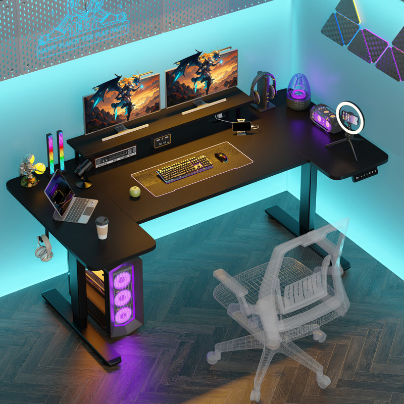 Adjustable Height Standing Desk With Cable Management, Powerful Motor, Monitor Stand,2 Hooks, 5 Power Outlets,3 Memory Controller