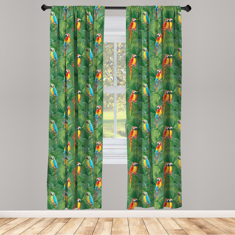 Jungle Floral Semi-Sheer Rod Pocket Curtain Panels, 28" x 84"