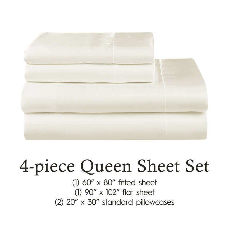 Ivory Satin Microfiber Queen Sheet Set
