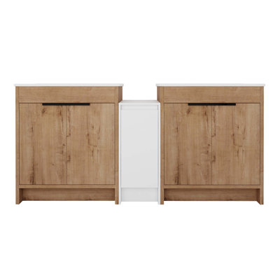 Freestanding Bathroom Vanity With Ceramic Sink And Storage Cabinets, Soft Closing Door