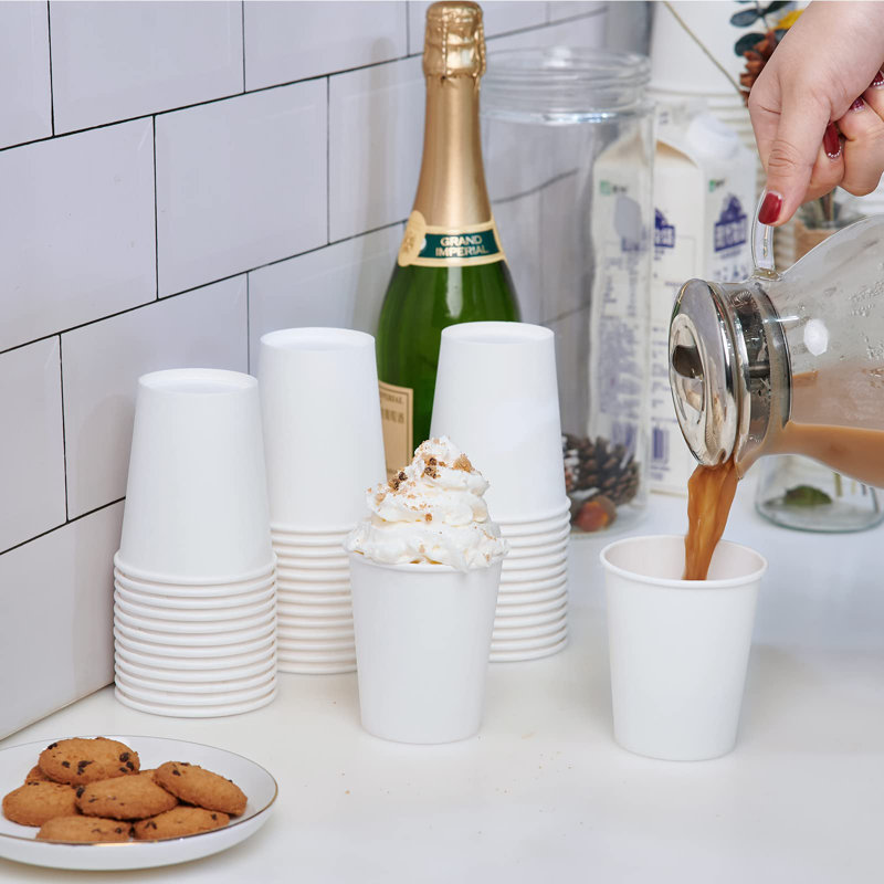 400 Pack 8 Oz Disposable Paper Coffee Cups, White Paper Hot Coffee Cups For Party, Picnic, Travel, And Events