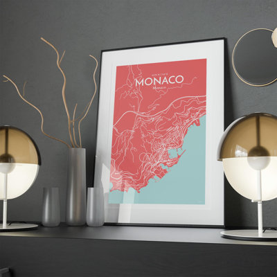Monaco City Map in Maritime 1 Piece Wall Art