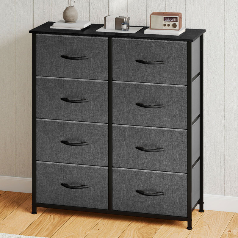 Commode double 8 tiroirs Kathiria, Noir