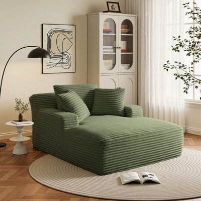 67'' Compression Upholstered Boneless Chaise Lounge, Corduroy Sofa Bed With Deep Seat, Pillows And Armrests, No Assembly Required
