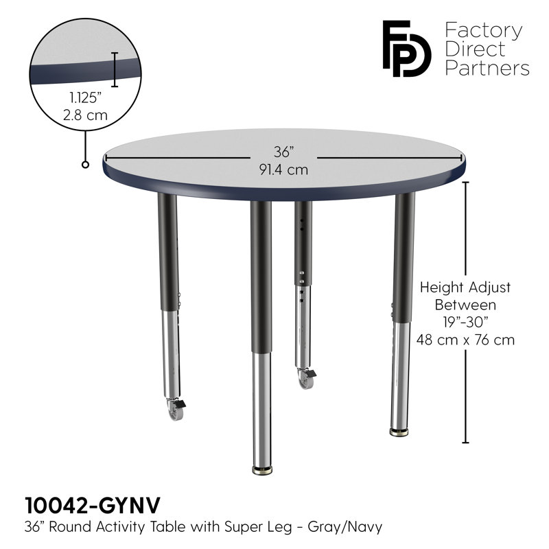 Table ronde à hauteur réglable, 36", Gris / bleu marine / noir, Super