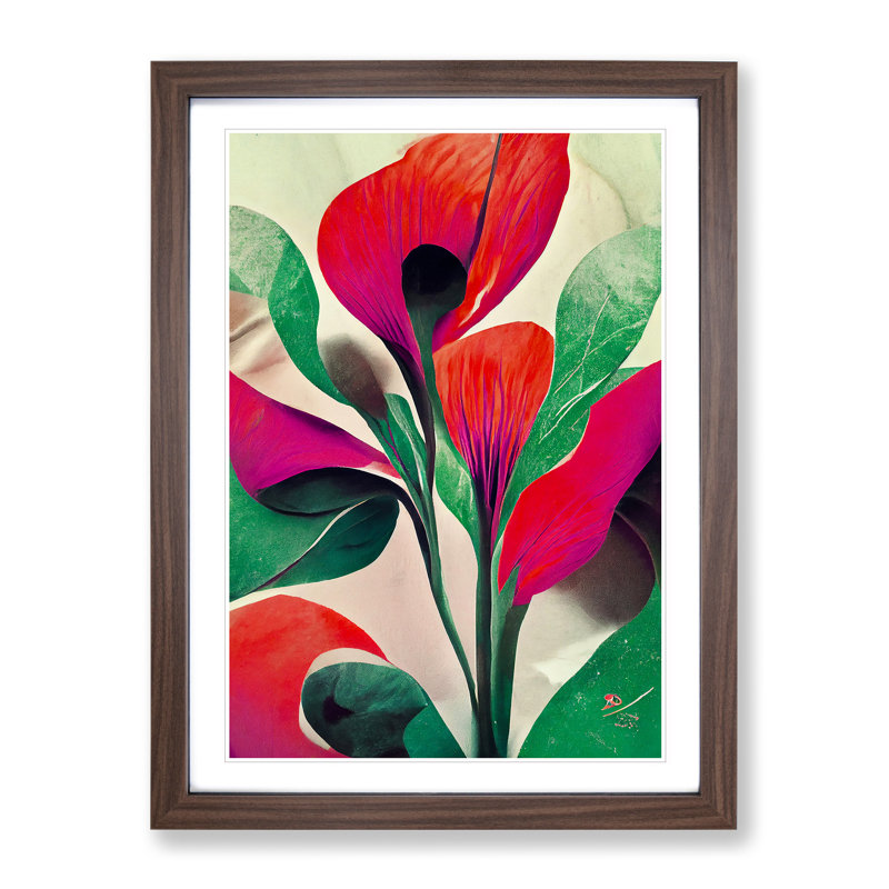 Amazing Abstract Flowers No.2 - Wall Art, 36cm H x 27cm W, Walnut Framed, White
