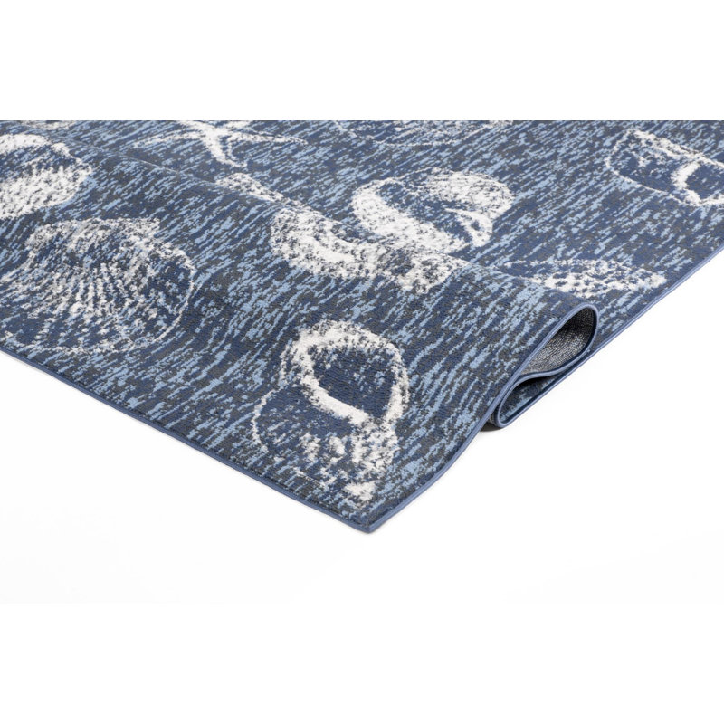 Tapis en polyester coquillage bleu, gris et ivoire Lela Collection, Rectangle 5 pi 2 po x 7 pi 5 po