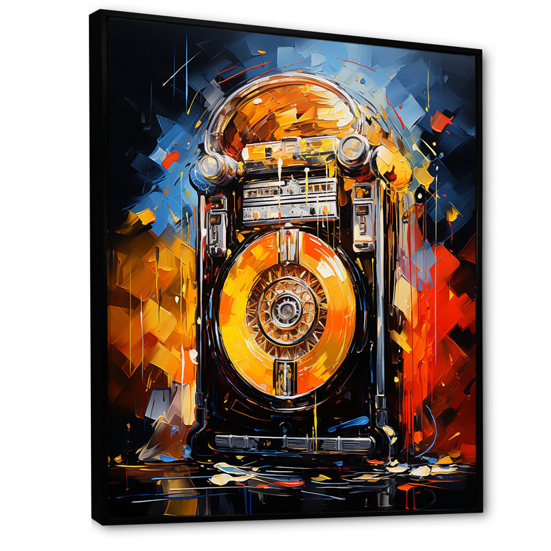 Jukebox Machine Neon Grooves 4 - Jukeboxes, art mural, Cadre flottant noir, H 32 po x l 24 po x P 1 po