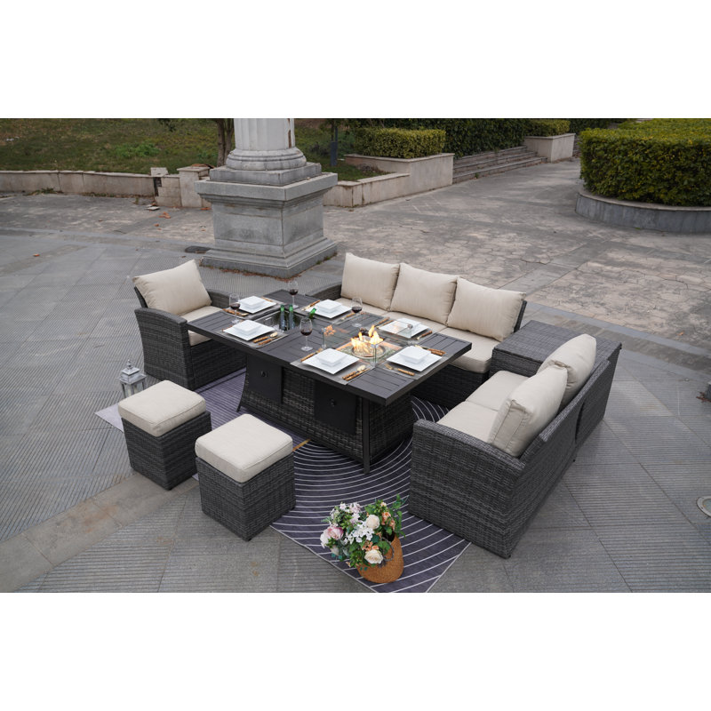 5 - Person Wicker Patio Dining Set with Square Table , Cushions Included, Gray