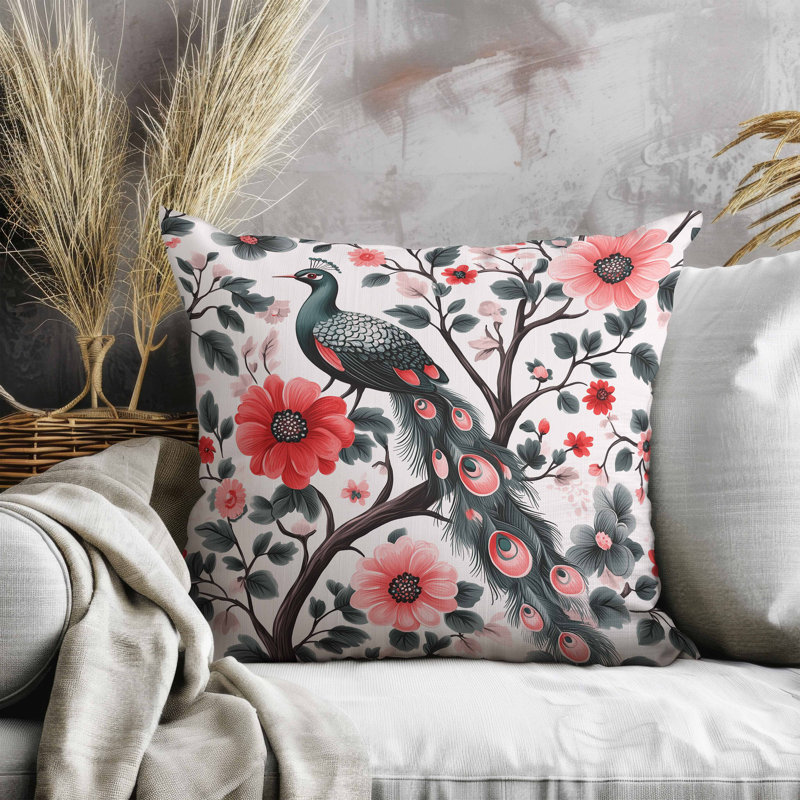 Coussin Vibrant Vista, Vert/rose, Carré 26 po