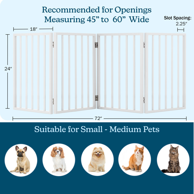 Barrière pour animaux PETMAKER, clôture intérieure pliable à 4 panneaux pour chiens et chats, barrière en bois autoportante pour escaliers, couloirs et portes, barrière rétractable de 183 x 61 cm