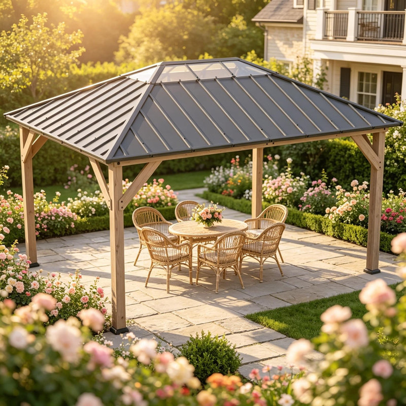 Pavillon de jardin élégant à toit rigide pour l'extérieur, pavillon de cour arrière, abri pour patio, pergola d'extérieur classique (seulement pavillon de jardin)